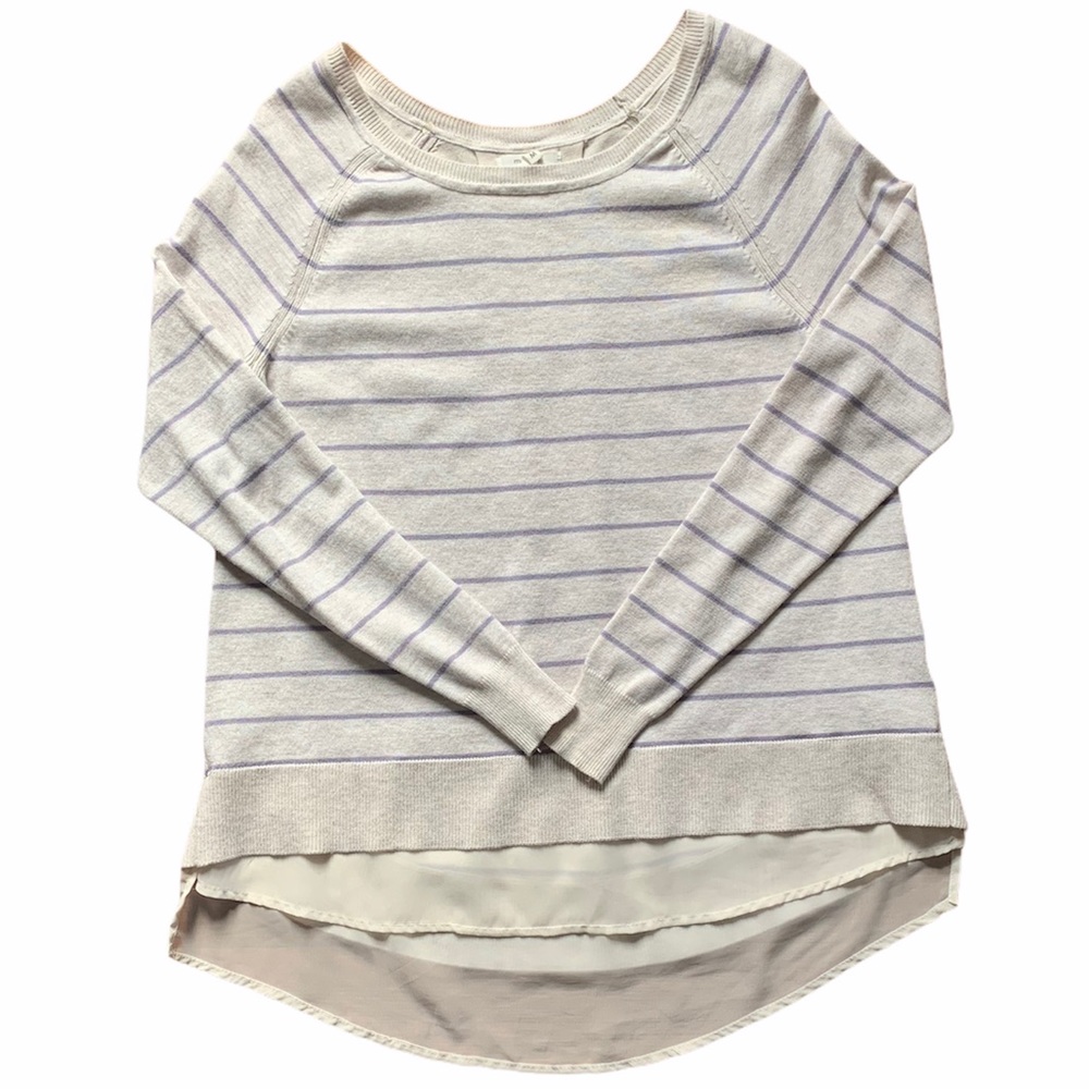 Maurices Shirttail Striped Blouse Sweater Size Medium Purple/Cream